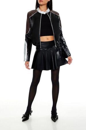 BLACK Metallic Colorblock Moto Jacket, image 2