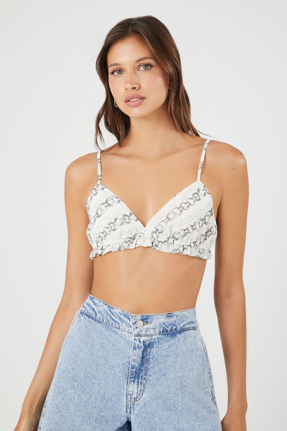 WHITE/GREY Chain Print Bralette, image 1