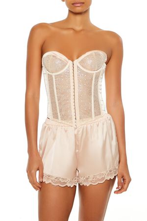 CHAMPAGNE Rhinestone Lingerie Corset Tube Top, image 1