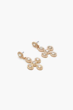 GOLD/CLEAR Faux Gem Cross Drop Earrings, image 2