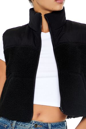 BLACK Cropped Faux Shearling Vest, image 3