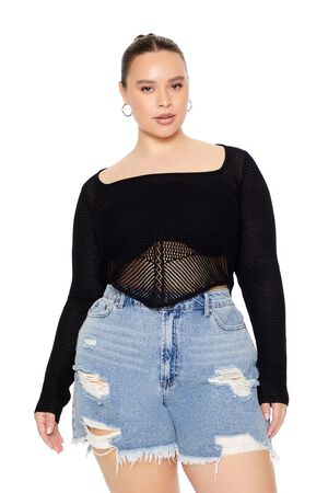 BLACK Plus Size Sweater-Knit Crop Top, image 1