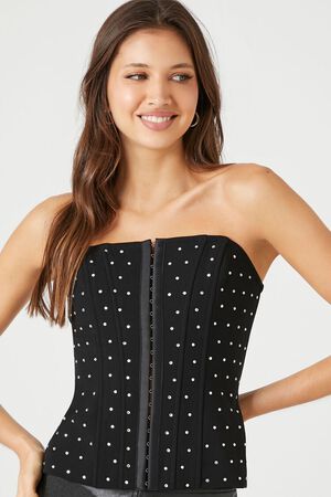 BLACK/SILVER Rhinestone Corset Tube Top, image 1