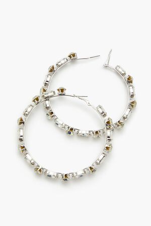SILVER/CLEAR Faux Gem Hoop Earrings, image 3