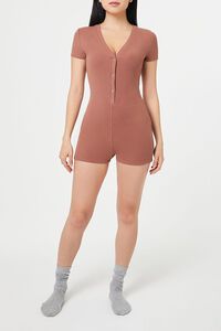 BROWN Ribbed Knit Lounge Romper, image 1