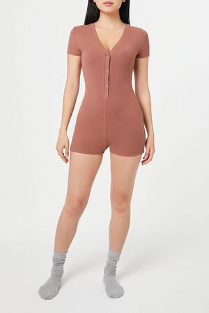 HEATHER GREY Ribbed Knit Lounge Romper, image 1