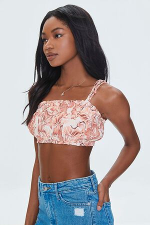 PEACH /MULTI Tropical Leaf Print Cropped Cami, image 2