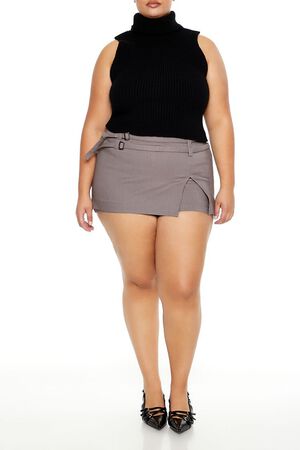 GREY/WHITE Plus Size Pinstriped Micro Mini Skort, image 1