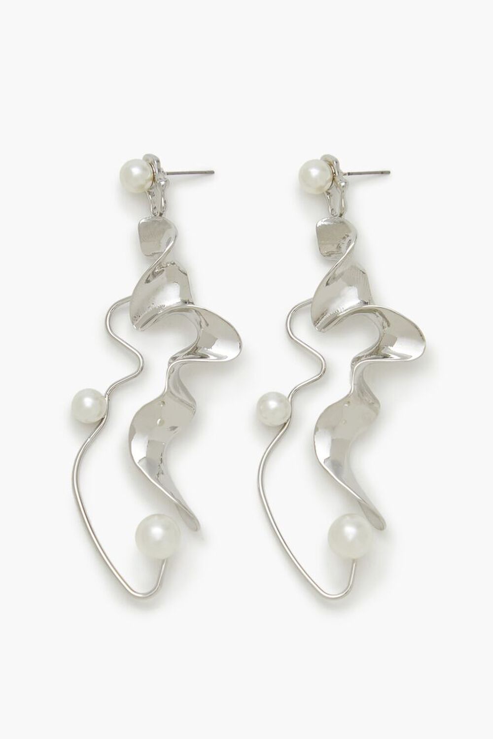 SILVER/CREAM Faux Pearl Abstract Drop Earrings, image 1