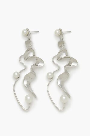 SILVER/CREAM Faux Pearl Abstract Drop Earrings, image 1