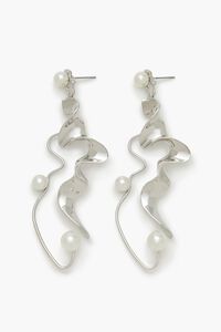 SILVER/CREAM Faux Pearl Abstract Drop Earrings, image 1
