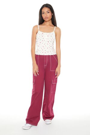 MAROON Twill Straight Cargo Pants, image 1