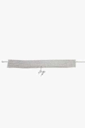 SILVER/CLEAR Rhinestone Butterfly Choker Necklace, image 2