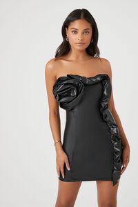 BLACK Faux Leather Rosette Tube Dress, image 1