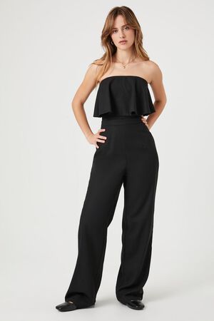 BLACK Flounce Wide-Leg Tube Jumpsuit, image 1