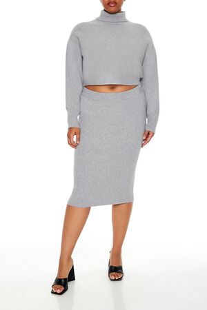 HEATHER GREY Plus Size Sweater-Knit Top & Skirt Set, image 1
