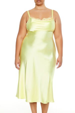 YELLOW CREAM Plus Size Satin Cutout Midi Dress, image 2