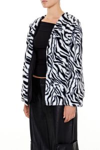BLACK/WHITE Zebra Print Faux Fur Coat, image 4