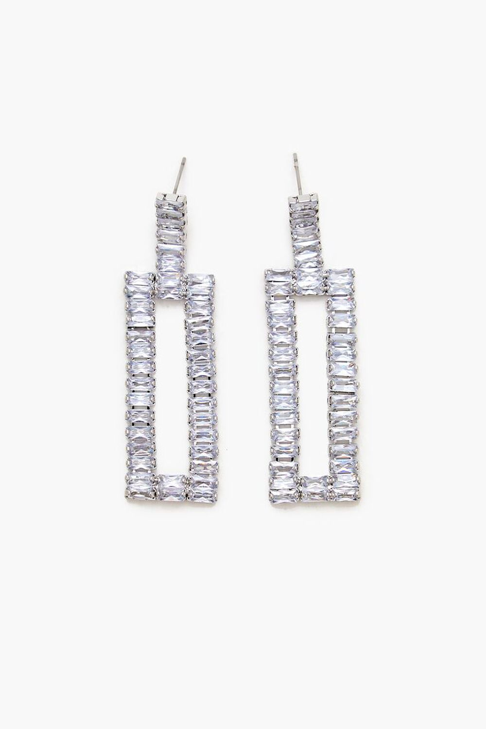 SILVER/CLEAR Faux Gem Geo Drop Earrings, image 1