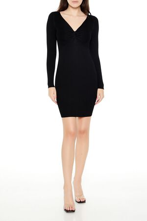 BLACK Twist-Front Mini Sweater Dress, image 1