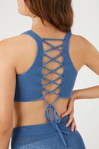 BLUE Sweater-Knit Crochet Tank Top, image 6