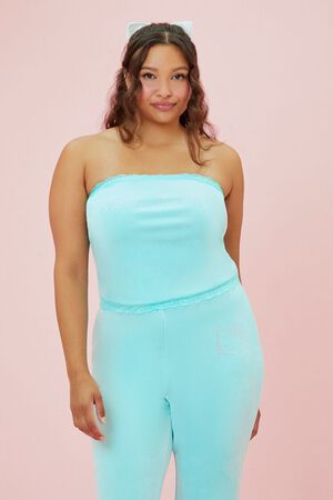 MAGENTA/SILVER Plus Size Hello Kitty Velour Tube Top, image 1
