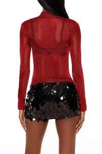 DARK RED Sheer Glitter Turtleneck Sweater, image 5
