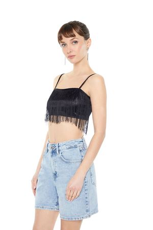 LIGHT BROWN Satin Fringe Cropped Cami, image 2