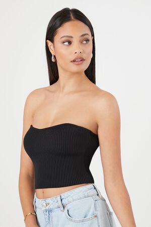 WHITE Sweater-Knit Cropped Tube Top, image 2
