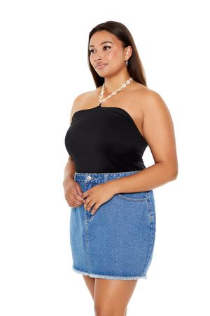 BLACK Plus Size Faux Pearl Halter Bodysuit, image 2