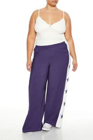 BLUE/WHITE Plus Size Star Striped Pants, image 1