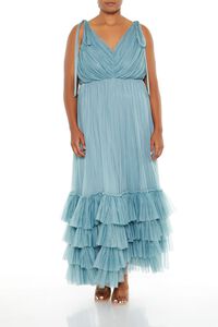 BLUE MIST Plus Size Tiered Tie-Strap Maxi Dress, image 1