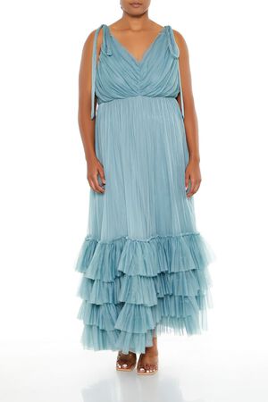BLACK Plus Size Tiered Tie-Strap Maxi Dress, image 1