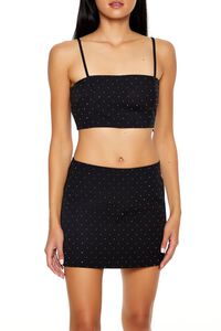 BLACK Rhinestone Cropped Cami & Mini Skirt Set, image 2