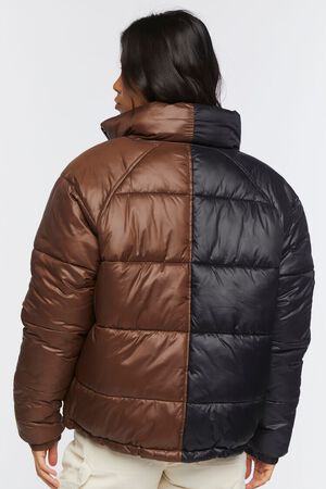 BLACK/BROWN Colorblock Puffer Jacket, image 3
