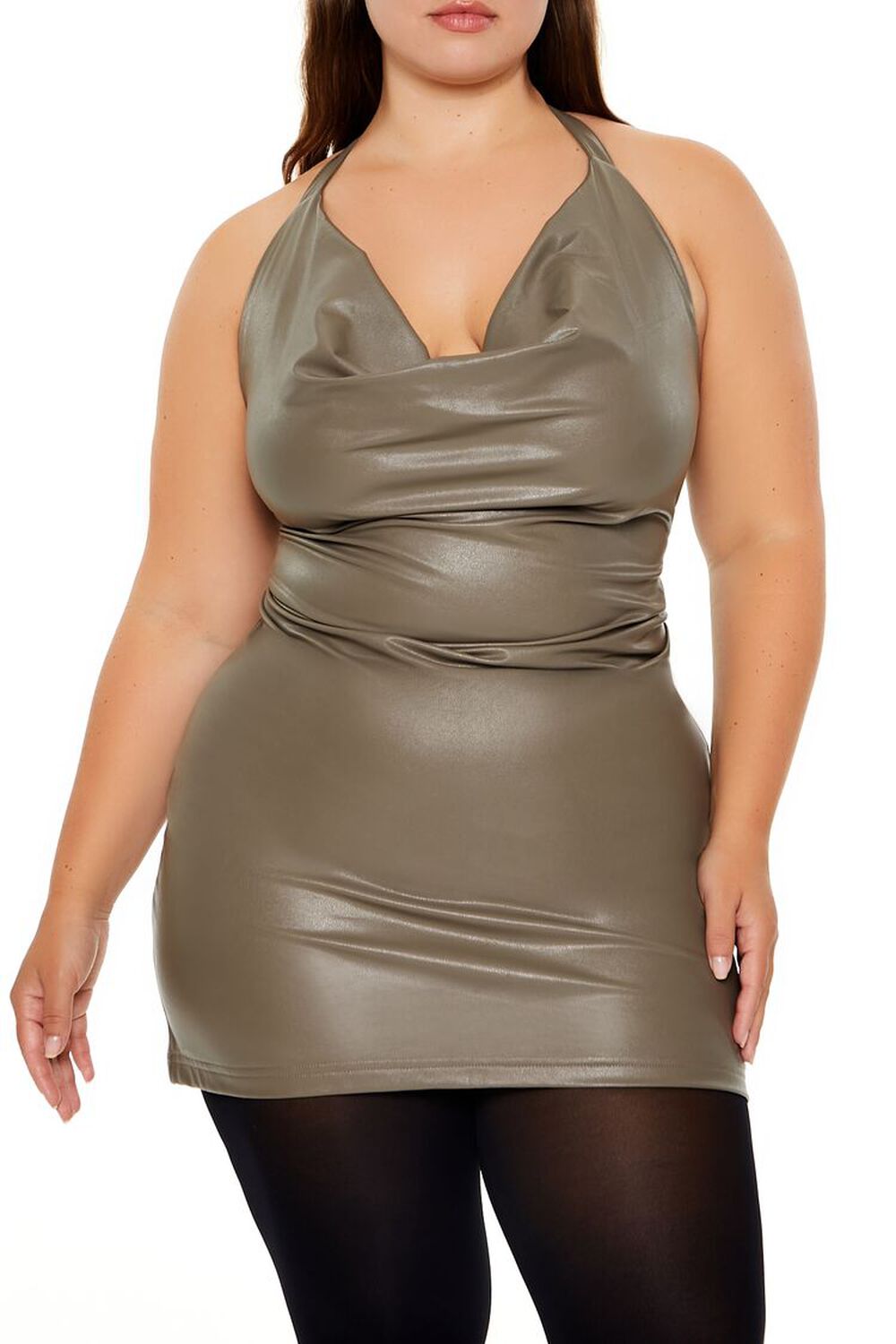 ASH BROWN Plus Size Cowl Halter Mini Dress, image 2