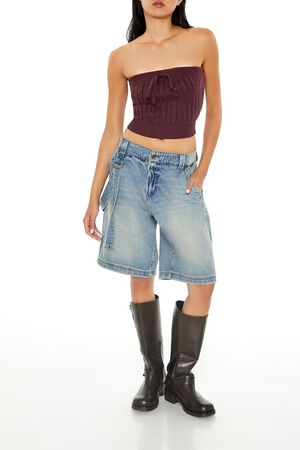MERLOT Cable Knit Cropped Tube Top, image 2