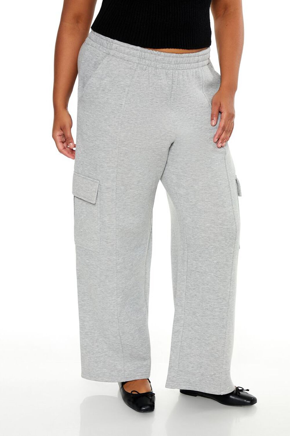 HEATHER GREY Plus Size Mid-Rise Cargo Sweatpants, image 2
