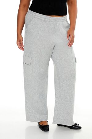 HEATHER GREY Plus Size Mid-Rise Cargo Sweatpants, image 2