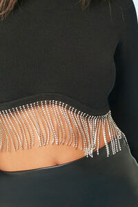 BLACK Rhinestone-Fringe Crop Top, image 5
