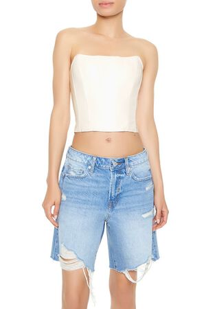 WHITE Cropped Faux Leather Tube Top, image 1