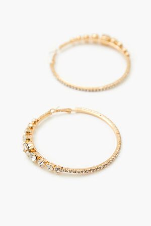 GOLD/CLEAR Rhinestone Omega Hoop Earrings, image 2