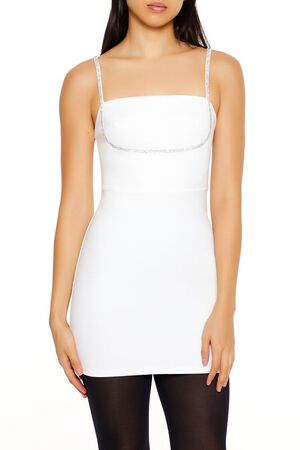 WHITE Rhinestone-Trim Cami Mini Dress, image 2