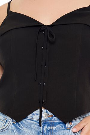 BLACK Plus Size Button-Front Cropped Cami, image 3