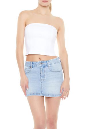 CREAM Denim Cropped Tube Top, image 1