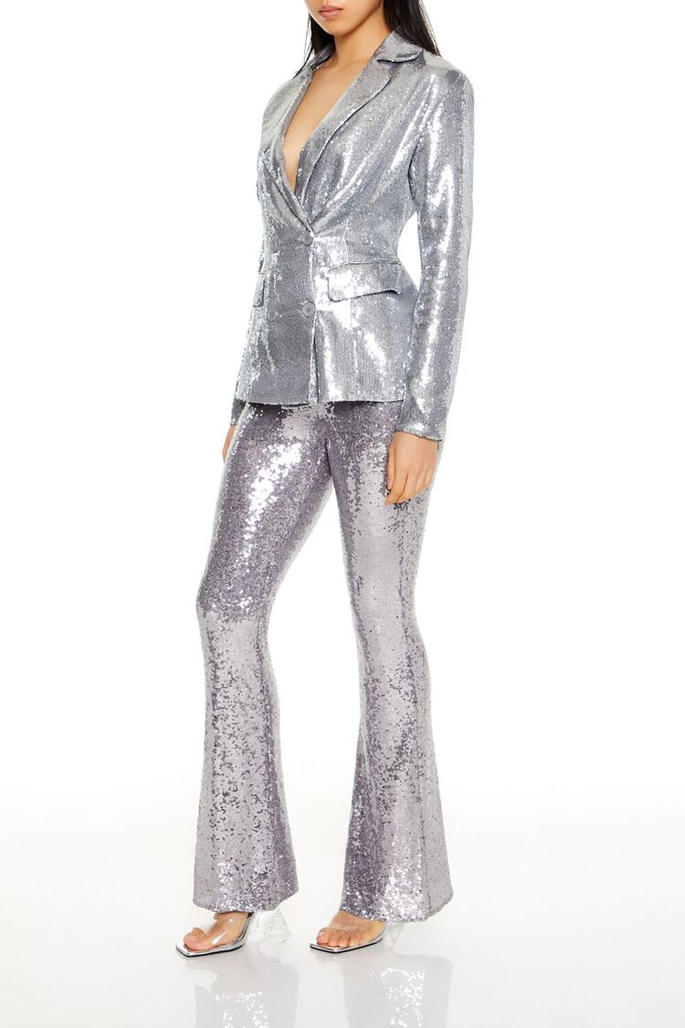 SILVER Sequin High-Rise Flare Pants, image 3