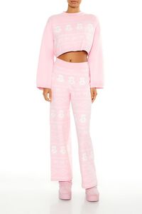PINK/WHITE Fair Isle Wide-Leg Pajama Pants, image 1