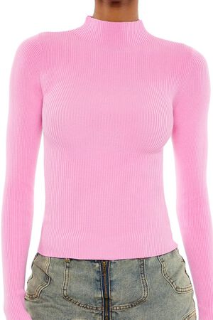 PINK Ribbed Knit Mock Neck Sweater, image 3