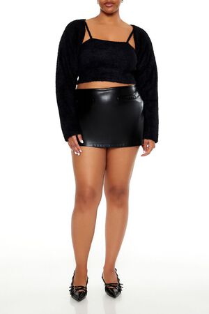 BLACK Plus Size Cardigan Shrug Sweater & Cami Set, image 2