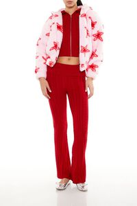 PINK/RED Faux Shearling Star Print Hoodie, image 2
